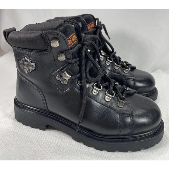 Harley Davidson Boys Boots Size 5.5 Black Leather D81610 Motorcycle Boots - Picture 1 of 16